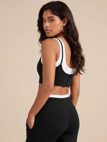 VUTRU 1pc Women's 2in1 Contrast Color Sports Bra With Padding Tank Top For Fitness Yoga - Black and White - View 2