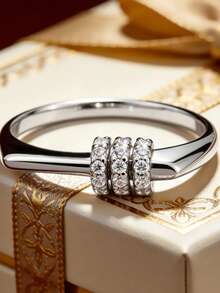 1pc Exquisite Cubic Zirconia Ring For Women, Wedding Engagement Party Jewelry, Valentine's Day Gift - Silver - View 8