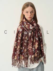 1pc Women's Floral Small Print Elegant Elegant Sweet Fashion Versatile Polyester Scarf For All Seasons Daily Wear - Brown - View 5