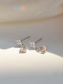 1 Pair Copper Alloy Champagne Color Four-Leaf Clover Water Drop Pendant Earrings, Minimalist Gentle Daily Wear Ear Jewelry - water droplets - View 4
