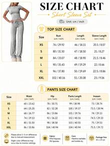 2pcs Women's Soft Knit Two Piece Set, Short Sleeve Top & Drawstring Pants, Comfortable Casual Daily Lounge & Sport Outfit, Fall Clothes For Women - Grey-1 - View 7