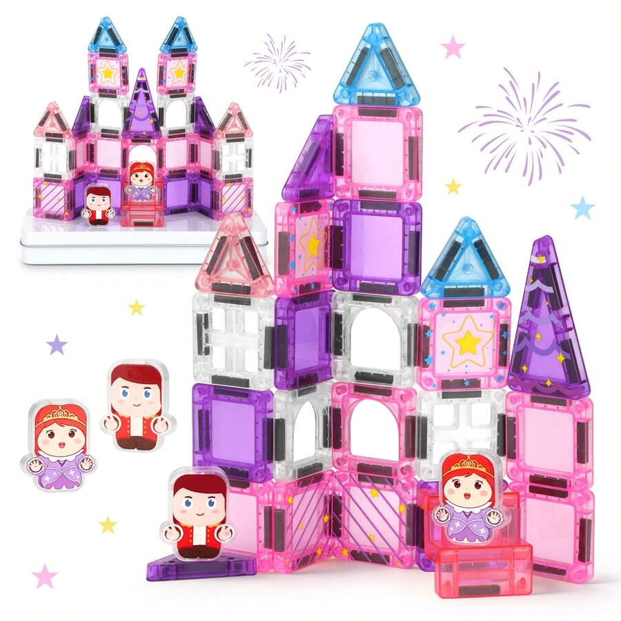 27pcs Mini Magnetic Building Blocks Toy, Portable Travel Set Creative Magnetic Construction Toy For Kids, Princess Castle Dollhouse Toy For Girls, Educational STEM Toy, Girls Building Blocks - Multicolor - View 1