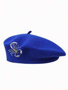 1 buah Topi Beret Pria Musim Gugur/Dingin, Desain Kalajengking Berhiaskan Berlian Imitasi, Topi Hangat Wol Kasual Jepang, Desain Niche Premium, Topi Vintage yang Dapat Dilepas - Satu-Ukuran - View 5