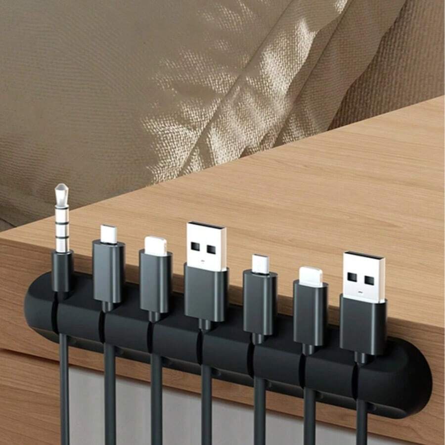 1/5/7/10pcs Desktop Cable Clips, Snap Design, 3/5/7 Holes, Compact & Portable, Enhanced Adhesion, Suitable For Fixing Data Cables, Organizing Wires, Fits School, Home, Office, Back To School Dorm Essentials, Office Supplies, Desktop Cable Organizer - Black - View 1