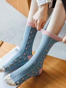 3/6/12 Pairs Random Style Women's Mid-Calf Socks, Vintage Morandi Embossed Jacquard Socks, Soft Comfortable Casual, Autumn/Winter Christmas Gift Socks - Multicolor - View 7