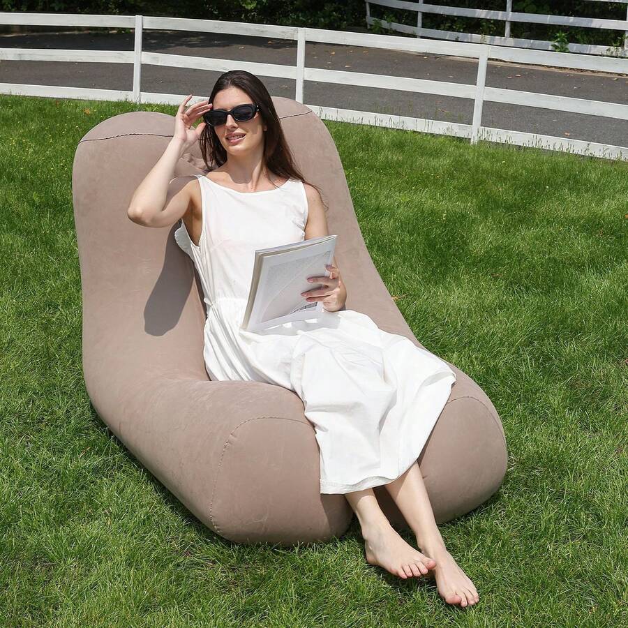 1pc Inflatable Lazy Sofa, Single Lazy Sofa Chair, Home Leisure Flocked Sofa, Outdoor Camping Portable Folding Sofa - Multicolor - View 1
