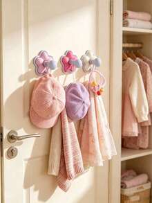 1pc Flower Shaped Adhesive Wall Hook, Cute Cartoon Design, For Hanging Bags, Hats, Towels, Nursery Room Storage Organizer - Multicolor - View 3