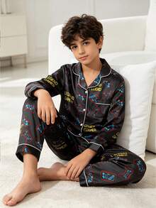 Tween Boy Black Soccer Long Sleeve Top & Long Pants Pajama 2-Piece Set - Multicolor - View 4