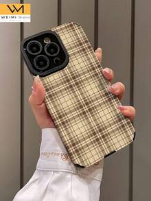 1件配色格紋皮革紋理防摔軟手機殼，相容於 Apple 及多款機型 - 彩色 - 查看 3