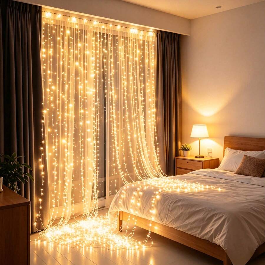 Fairy Curtain Light. USB Eight-Mode Night Light. Perfect For Parties, Room And Bedroom Decor, Fall Decor, And Sparkly Bedroom Decorations. Also Suitable For Halloween And Christmas Party Decorations. - USB Curtain Lights - View 1