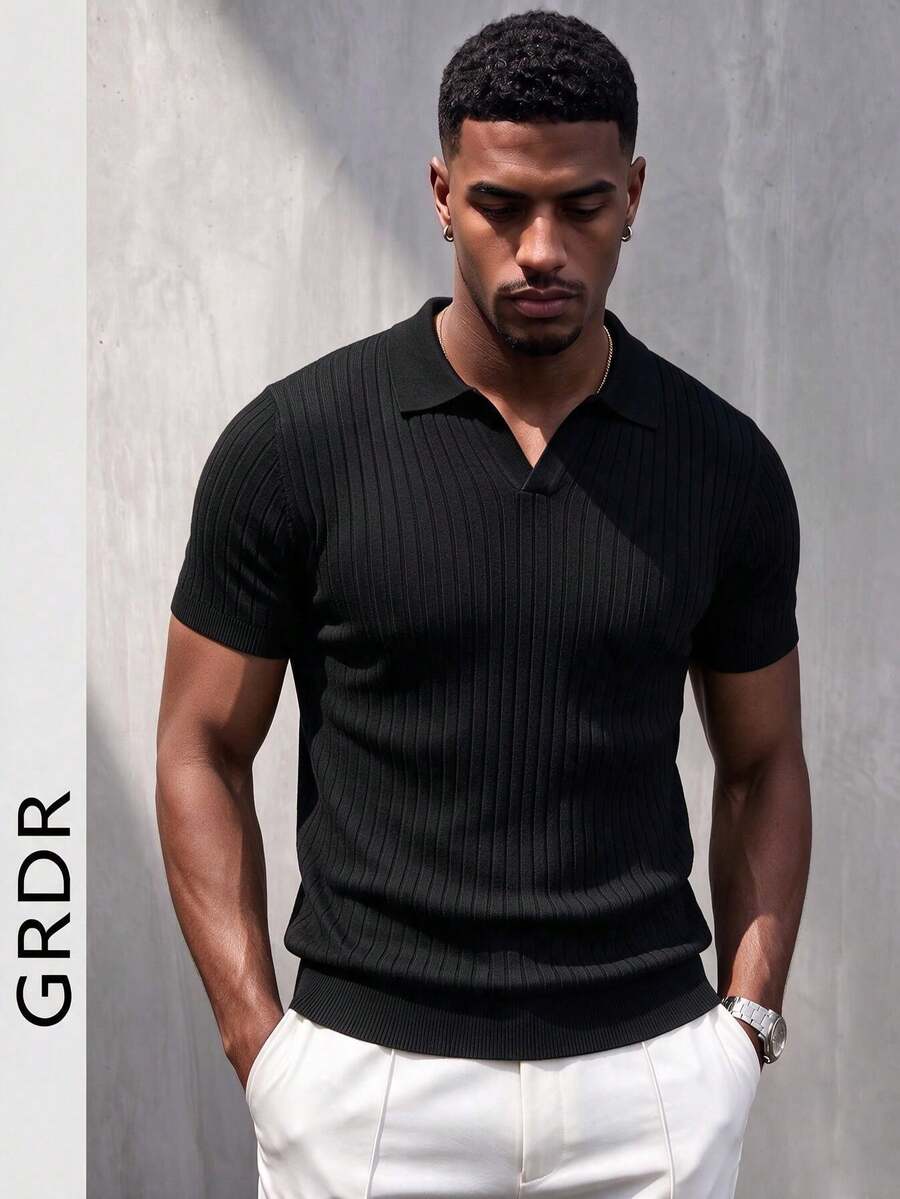 GRDR Men's Solid Color Short Sleeve Knit Sweater, Fashionable For Summer