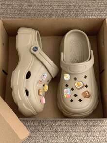 Women's Thick Sole Clogs, Summer Cute Cartoon Outdoor Wear 2026 New Style Beach 5cm EVA Thick Sole Sandals, Random DIY - Light Brown - View 1