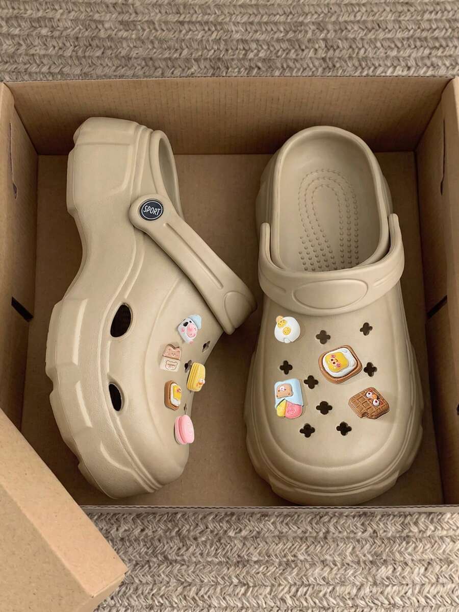 Women's Thick Sole Clogs, Summer Cute Cartoon Outdoor Wear 2026 New Style Beach 5cm EVA Thick Sole Sandals, Random DIY - Light Brown - View 1