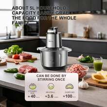 SOKANY 06014 Multi-Function Meat Grinder, 1000W High Power Motor, Approx. 5L Large Capacity, Three-Layer Stainless Steel Blades, Stainless Steel Body, Easy To Clean, Two-Speed Control, Meets Different Food Hardness Requirements - Silver - View 1