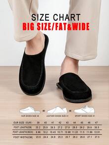Men's Plus Size Wide Toe Box Suede Mule Loafers, Retro Closed-Toe Half-Slip-On, Soft Faux Suede Texture, Subtle Premium Style - Black - View 14