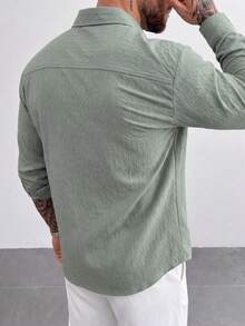 Kemeja Lengan Panjang Pria Warna Polos Kasual Serbaguna untuk Pemakaian Sehari-hari - Mint Green - View 2