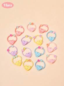 15pcs Girls Colorful Hair Ties, Cute Bow Flower Heart Ponytail Hairbands, Children Hair Accessories, Suitable For Daily Styling And Back To School Season - Multicolor - View 7