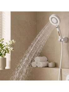 5 Mode Handheld Shower Head With Replaceable Water Filter, White 27.5 * 11 Cm Shower Handle With Adjustable Spray Settings, Efficient Even Flow And Ergonomic Grip, Standard Thread Bathroom Shower Head For Daily Bathing - White-1pc - View 3