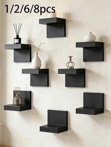 1/3/6pcs Deep Black Thickened Wall-Mounted Storage Rack, Modern Floating Display Shelf, Space-Saving Narrow Design, With Iron Plate Support, Screw Fixed, Suitable For Home And Office - Multicolor - View 5