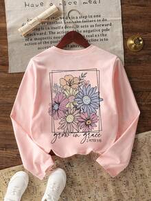 Tween Girl Casual Fun Print Round Neck Pullover Long Sleeve T-Shirt Autumn/Winter Top - Pink - View 3