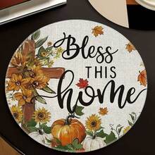 1/4/6pcs Autumn Collection Cross, Pumpkin Sunflower, Text Hand-Painted Pattern Placemats, Suitable For Home Kitchen, Made Of Polyester Fiber, Kitchen Table Decoration, And Party Scene Decoration - Multicolor - View 13
