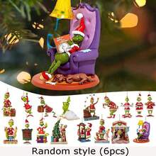 Panini 6-12pcs Christmas Green Monster Resin Hanging Ornaments, Classic Holiday Scene Shaped Christmas Tree Hanging Decor, Multi-Scene Fun Holiday Resin Crafts, With Hanging Rope For Christmas Tree And Entryway Decoration, Christmas Gift Atmosphere Small Accessories, Holiday Home And Window Display Decor Gift - Random Styles - View 10