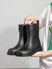 Women's Solid Color Outdoor PVC Geometric Pattern Rain Boots Outdoor Sports Shoes For Rainy Season - Black - View 3