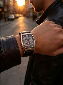 European And American Style Barrel-Shaped Large Dial Mechanical Watch Men's Fashion Simple Personalized Hollow Out Fashion Watch Men's Watch - Black - View 9