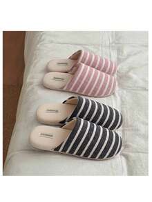 1 Pair Colorful Striped Casual Fashion Cute Fabric Side Stripe Warm Shoes For Home Autumn/Winter - Carbon Grey - View 5