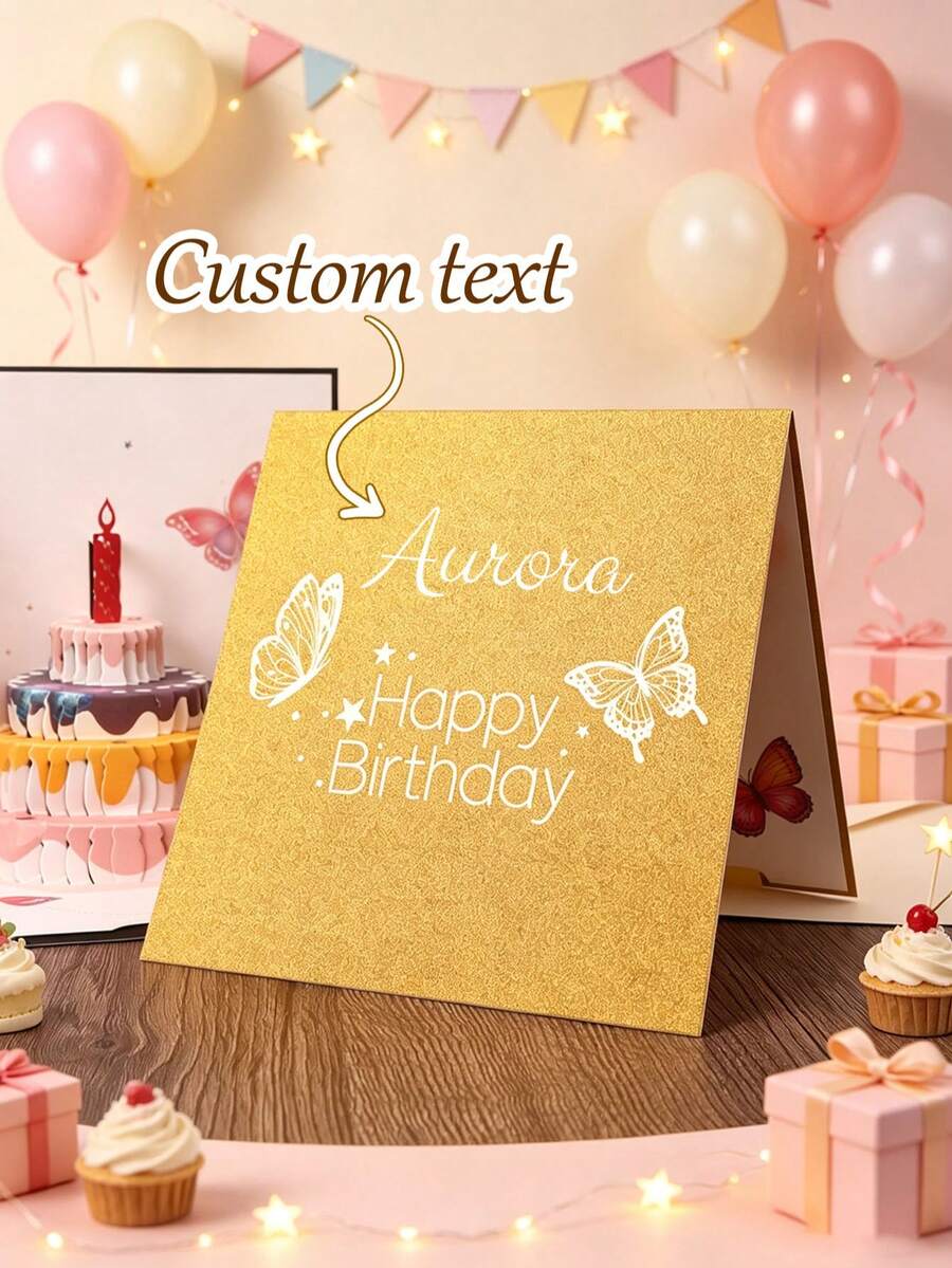 1pc Personalized 3D Pop-Up Birthday Card, Customizable With Name, Featuring Vibrant Cake And "Happy Birthday" Text, Perfect Gift For Friends And Family, Ideal For Birthday Party Supplies, Celebrations And Birthday Party Decorations - Single Piece - View 1