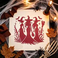 4pcs Halloween Witch Pattern Hollow Stencil Set, Washable And Reusable, Witch Pumpkin, Bat, Dead Tree, Moon Patterns, Suitable For Wooden, Canvas, Wall DIY Painting, Halloween Home Decor - Sets - View 4