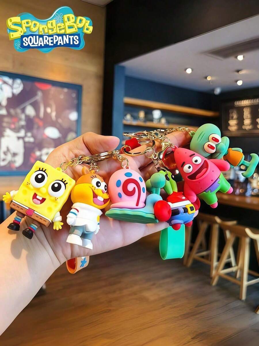 SpongeBob SquarePants سلسلة مفاتيح - قلادة شخصية أنمي لطيفة، تميمة دمية إبداعية للحقيبة، زينة معلقة جميلة للسيارة، ديكور للحقيبة - متعدد الألوان - مشاهدة 1