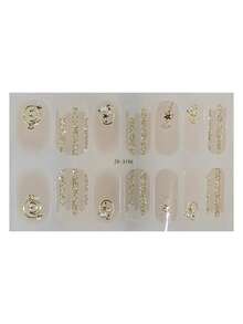 1 Sheet Summer-Themed, Soft And Luxurious Full-Coverage Nail Stickers. These Stickers Feature An Apricot Color Palette Accented With Sparkling Designs And Various Rhinestone Patterns, Making Them Perfect For Women And Young Girls. - Apricot - View 7