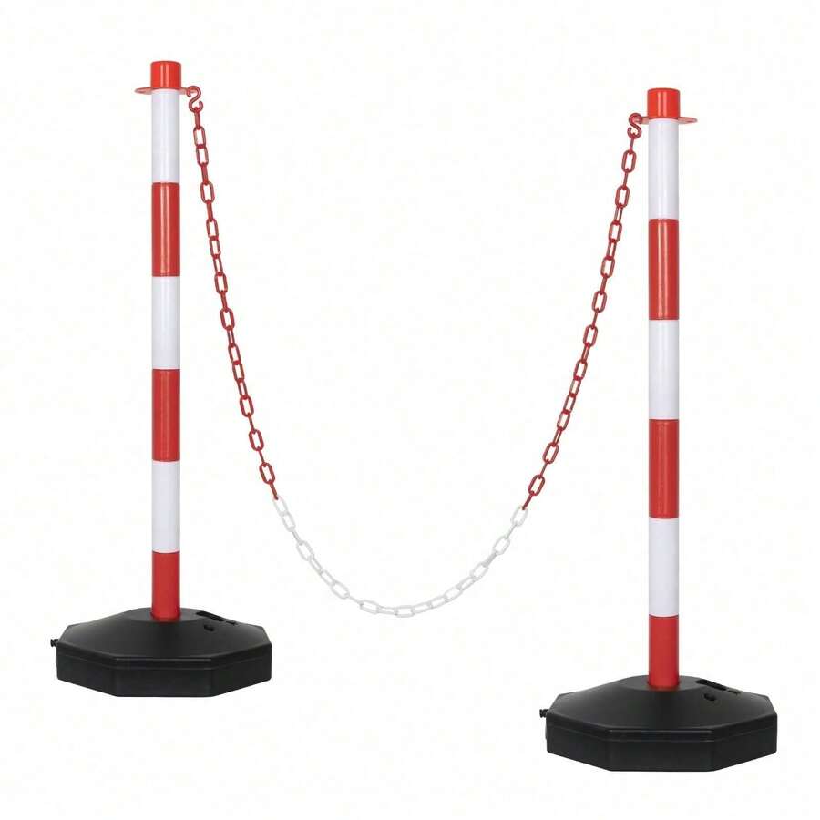 35'' Parking Delineators Post, 8 Sets Traffic Cone Stanchion With Base & 5FT Link Chain - Red And White Striped Chain Barriers For Parking Lot, Driveway, Road Construction - White & Red - View 1
