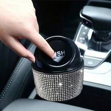 Creative Rhinestone Car Trash Can, Multifunctional Storage Box, Car Door Slot Cup Holder Storage Bin - Mini Rhinestone Trash Can - View 3