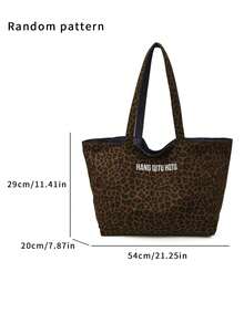Leisure Retro Artistic Style Practical Texture Leopard Print Tote Bag, Letter Decoration Design, Reversible, Suitable For Commuting And Gatherings - Multicolor - View 6