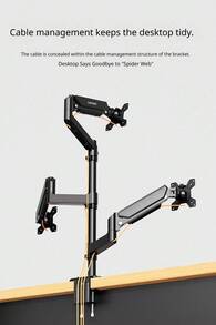Lenovo A730 3‑Arm Pneumatic Ergonomic Desktop Monitor Stand, Full‑Motion Articulating Rotatable VESA Mount, Cable Management Space‑Saving Bracket For Home Office Large‑Screen Display - View 8