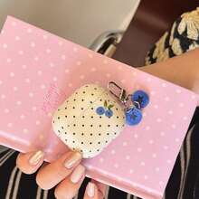 White Background Black Polka Dot Blueberry Earphone Case Compatible With AirPodsCase 2/3/4/Pro/Pro2/Pro3, Anti-Drop Earphone Case, With Pendant, Gift For Men And Women, Commuting Accessory, Fashion Creative, Combining Aesthetics And Practicality - White - View 10