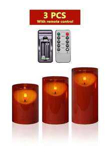 3pcs Red Flameless Candle Lights With Timer Remote Control, Battery Powered Red Warm Light, Suitable For Christmas, Halloween, Valentine's Day, Mother's Day, Dining Table, Wedding, Party, Gift, Holiday - Red-warm Light - View 12