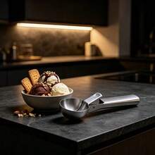 Stainless Steel Ice Cream Scoop With Trigger Release, 18/0 Non-Stick Round Cookie Scoop For Baking, Ergonomic Non-Slip Long Handle Ice Cream Scoop, Spherical Melon Baller Kitchen Tool For Desserts - Silver - View 5