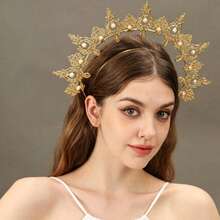 1pc Gold Women's Headband Decorative Accessory, Pure Crown Style, Party Costume Headpiece - Gold - View 4
