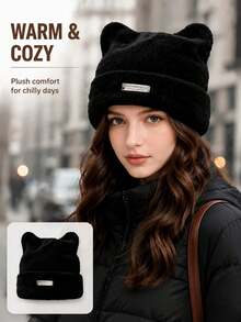 Cat Ear Plush Knit Beanie Hat, Woolen Yarn Hat, Women's Fashion Versatile Plush Hat - Multicolor - View 6