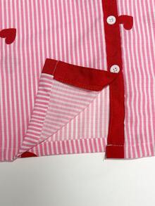 Girls Striped Heart Print Button Front Pajama Set, Ruffle Trim Long Sleeve Top+Pants, Soft Cute Tween Girl Sleepwear Loungewear For Home,Christmas,Parties - Pink - View 6