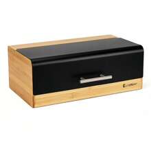 Large Bamboo Bread Box With Metal Lid, 36 * 20 * 13.5 Cm – Modern Kitchen Bread Storage Bin, Black & White Options - Black - View 2