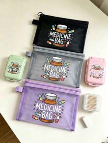 Medicine Storage Bag, Printed With Capsules, Letters, Pill Bottles, Portable Jewelry Storage Bag With 8-Compartment Portable Multi-Layer Pill Box, Travel Storage, For Storing Daily Medications And Vitamins, Essential For Doctors And Nurses, Travel, Hiking, Emergency Rescue, Personalized Creative Gift With Cartoon Logo. - Multicolor - View 10