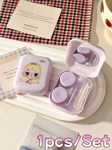 Cute Girl Print Contact Lens Case With Mirror, Portable Lens Storage And Care Set, Compact Design Suitable For Daily Use And Travel - View 12