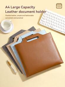 A4 Large Capacity PU Leather Document Organizer, Portable Handheld Business File Folder, Multi-Color, Suitable For Office, School, Travel Paper Storage - Single Piece - View 9