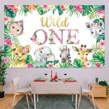1pc "Wild One" Backdrop With Jungle Animal Pattern, Suitable For 1st Birthday Celebration, Green And Gold Decoration. This Banner Is Perfect For Photo Shoots - Jungle Animal Party - View 8