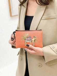 Camel & Palm Tree Print Makeup Bag, Zippered Toiletry Storage Pouch, Reusable Cosmetic Organizer With Camel Pattern, Lightweight, Makeup & Toiletry Storage Bag, Zippered Makeup Bag, Lightweight Coin Purse, Toiletry Bag, Storage Bag, Travel Accessory, Perfect For Shopping, Multi-Functional Use, For Organizing Cosmetics, Brushes, Accessories, Perfect Gift For Teacher's Day, Back To School, Middle East National Day, Halloween, Ramadan, Christmas - Multicolor - View 13