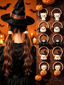 12pcs/4pcs/1pc Multi-Color Funny Cartoon Ghost Bat Devil Hair Ties Party Holiday Decoration Props Ponytail Hair Accessories - Multicolor - View 1